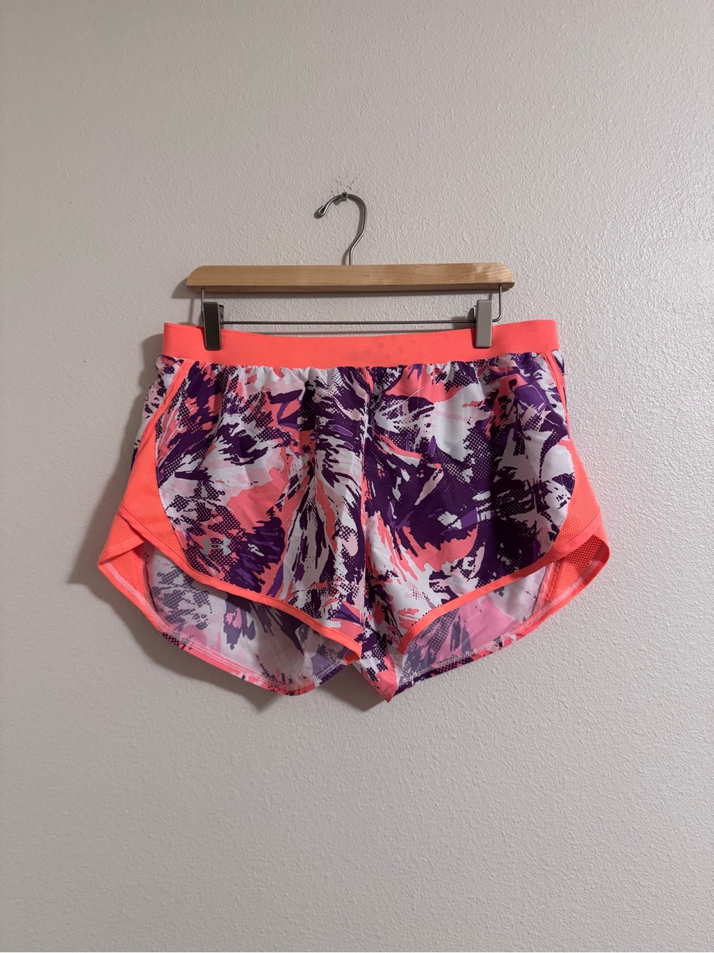 Under Armour Neon Coral & Purple Abstract Athletic Shorts
